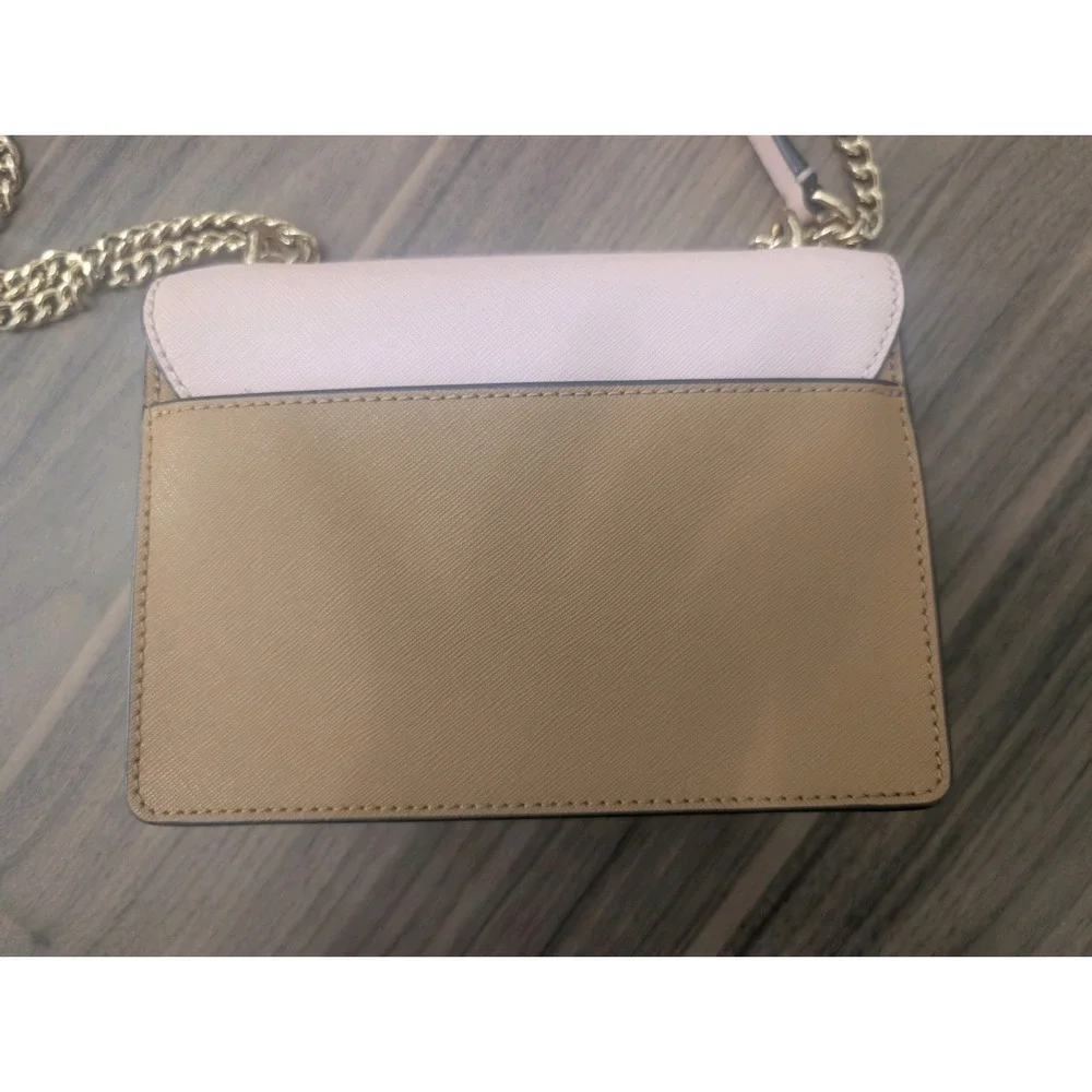 Tory Burch Pink Beige Colorblock Flap Crossbody Bag Gold Chain Magnetic
